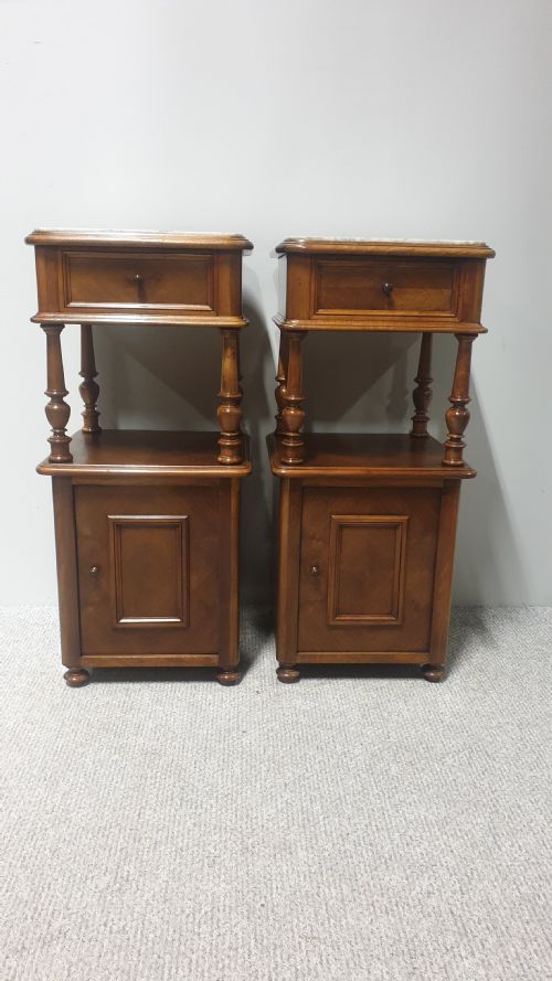 Pair French Walnut Bedside Lamp Cabinets