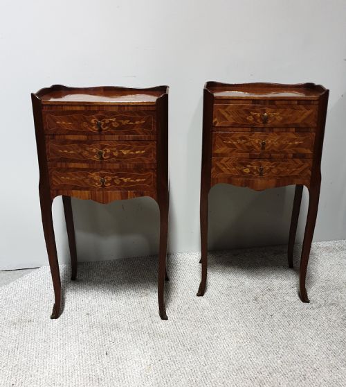 French Marquetry Bedside Lamp Tables