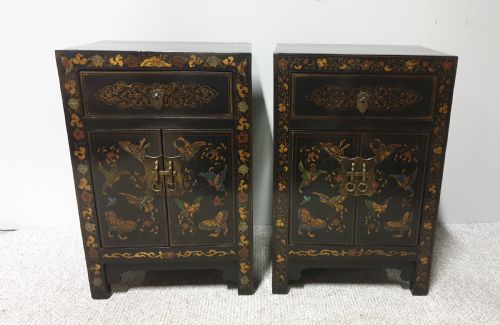 Very Nice Pair Oriental Bedside Lamp Cabinets
