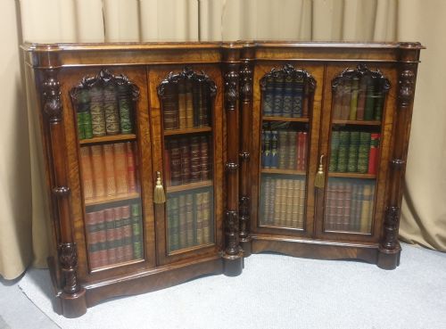 Outstanding Pair Victorian Burr Walnut Bookcases