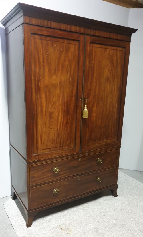 Georgian Inlaid Mahogany Linen Press