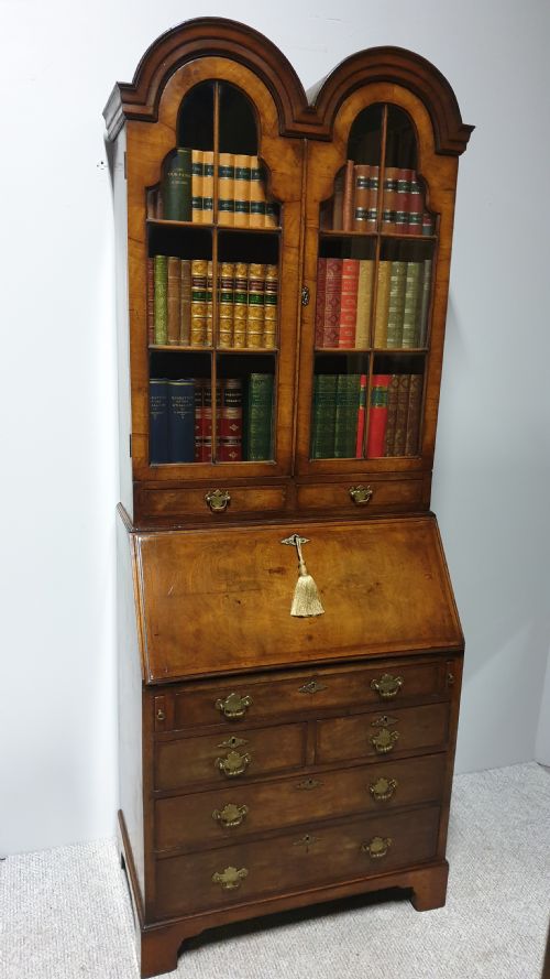 Double Domed Queen Anne Walnut Bureau Bookcase