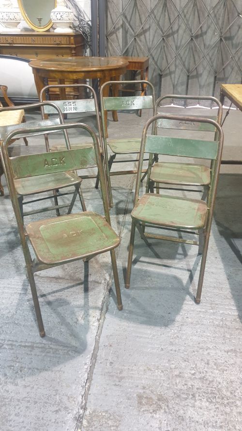 Six Metal Folding Dining Chairs