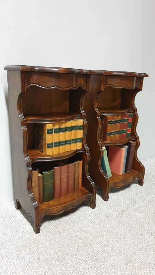 Dwarf Pair Walnut Waterfall Bookcases