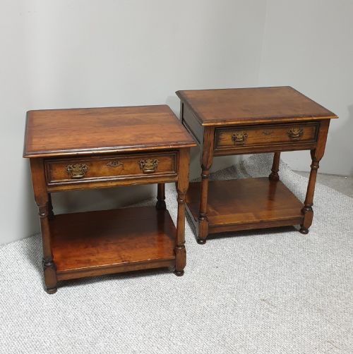 Pair French Cherry Bedside Lamp Tables