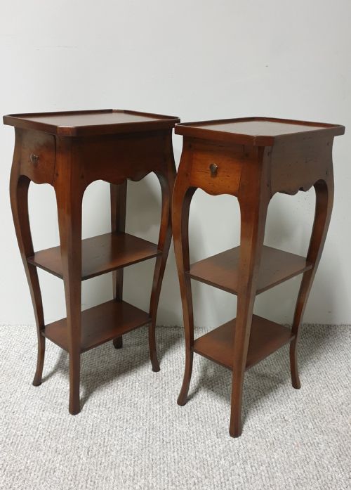 Pair French Cherry Bedside Lamp Tables