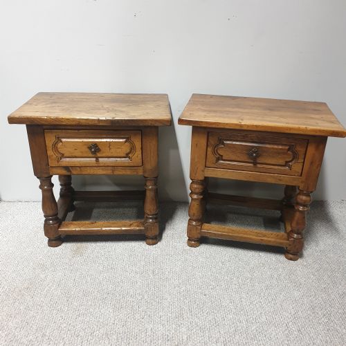 Pair French Rustic Bedside Lamp Chests of Drawers