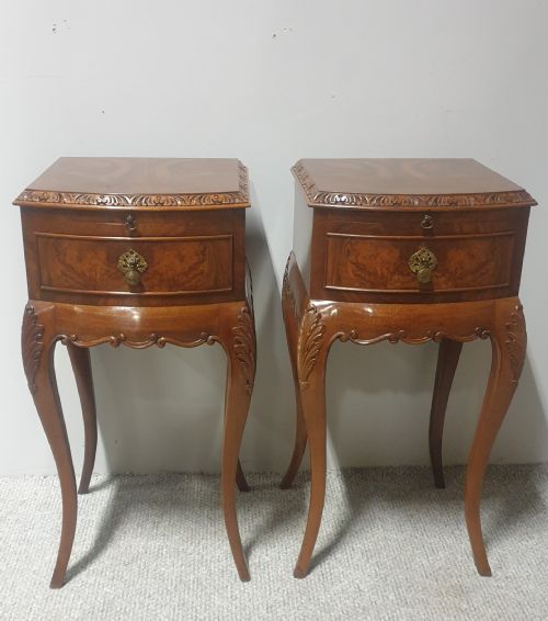 Super Pair Burr Walnut Bedside Lamp Tables