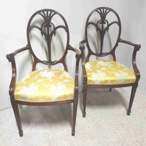 Outstanding Pair Mahogany Elbow Armchairs