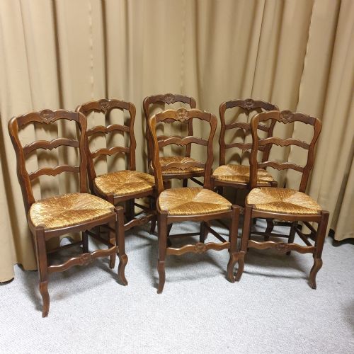 Very Good Set of Six French Oak Kitchen Dining Chairs