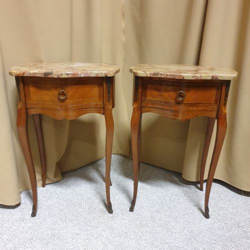Great Pair French Inlaid Bedside Lamp Tables