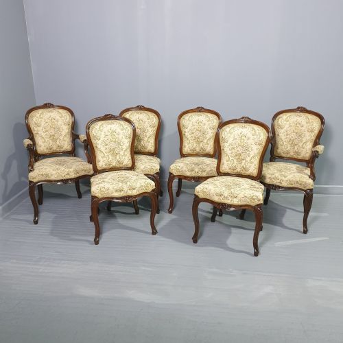 Superb Set Six English Walnut Dining Chairs