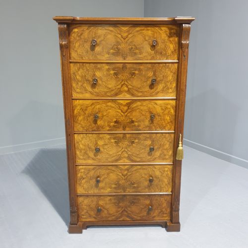 Outstanding Burr Walnut Wellington Chest of Drawers
