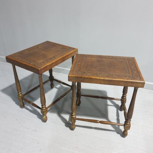 Very Good Pair Leather Moorish Lamp Tables