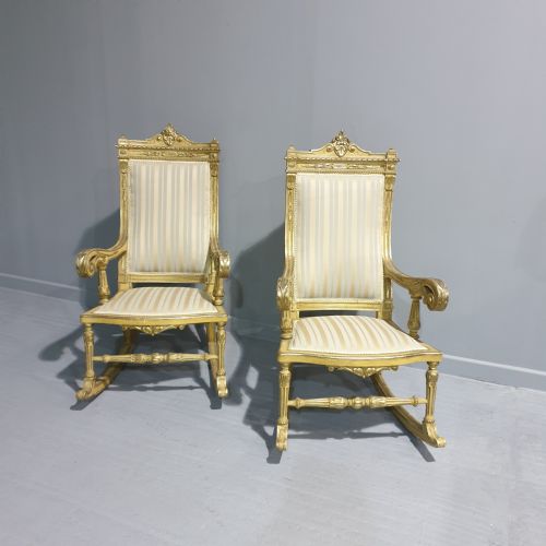 Pair Regency Painted and Parcel Gilt Rocking Chairs