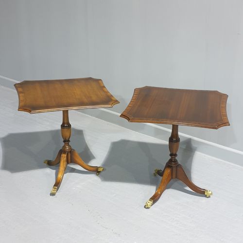 Pair Mahogany Pedestal Lamp Tables