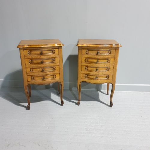 Pair French Oak Bedside Lamp Chests of Drawers