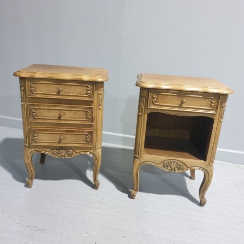 Pair French Oak Bedside Lamp Tables