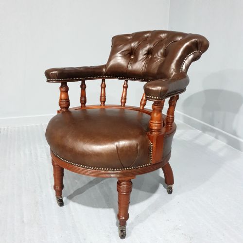 Super Victorian Walnut Leather Desk Chair