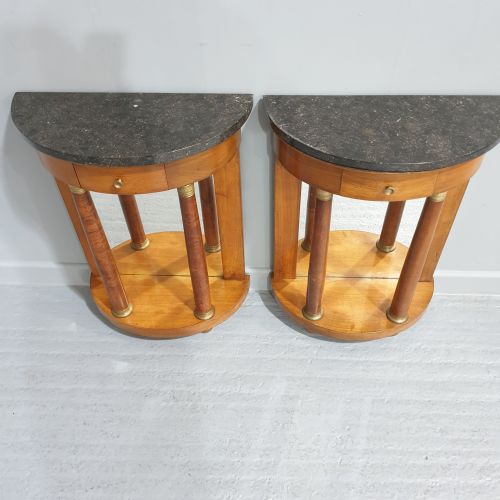 fig 1. Quality Pair of French Empire Walnut Bedside Lamp Tables
