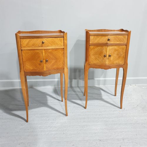 fig 1. Superb Pair French Marquetry Bedside Lamp Cabinets