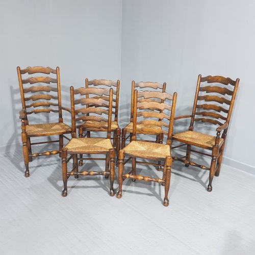 Good Set Six Oak Ladder Back Dining Chairs