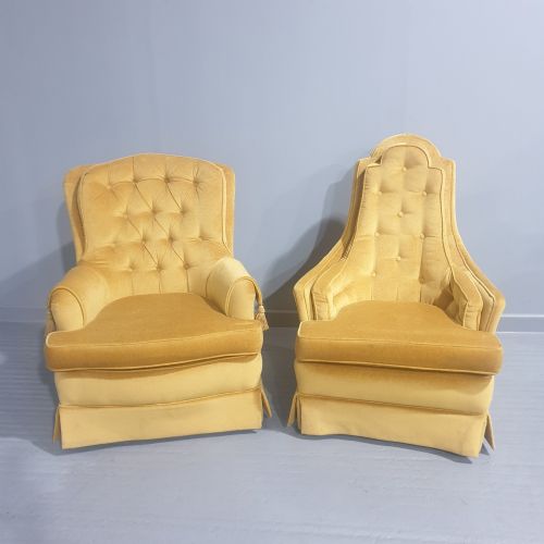 Pair Buttoned Armchairs