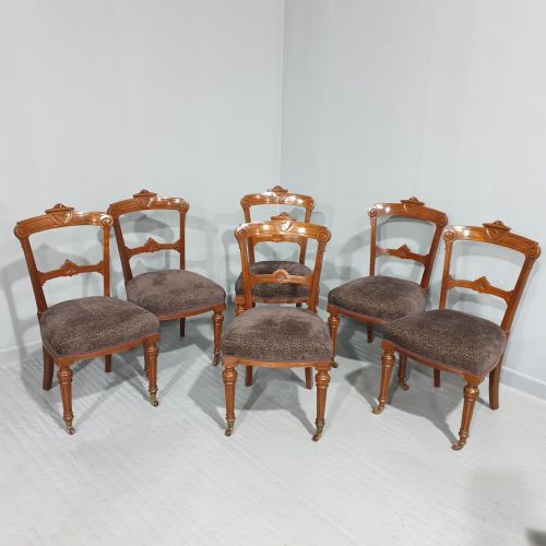 SET SIX ENGLISH WALNUT DINING CHAIRS