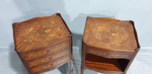 fig 1. Lovely  Pair French Marquatry Bedside Lamp Chests of Drawers