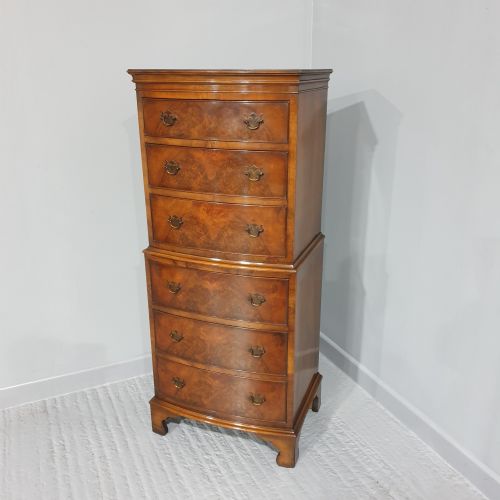 Burr Walnut Chest on Chest of Drawers