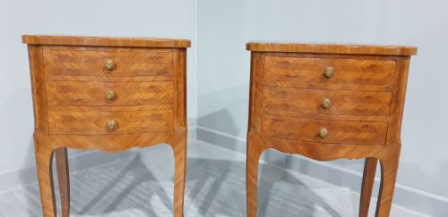 fig 1. Oversized Pair French Marquetry Bedside Lamp Tables