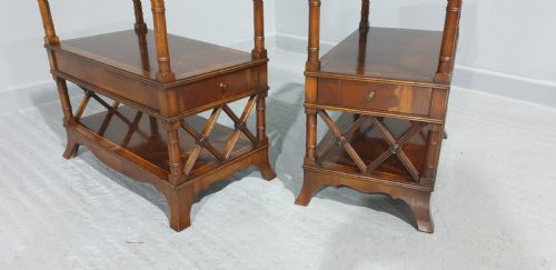 fig 1. Pair Tray Topped Yew End Lamp Tables