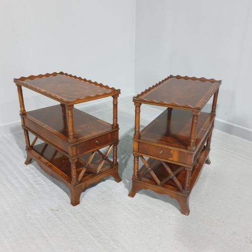 Pair Tray Topped Yew End Lamp Tables