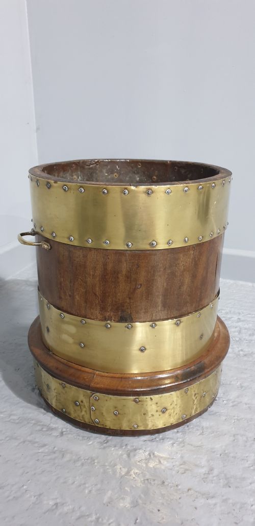 MAHOGANY AND BRASS BOUND LOG BIN - ADDITIONAL PHOTO 5