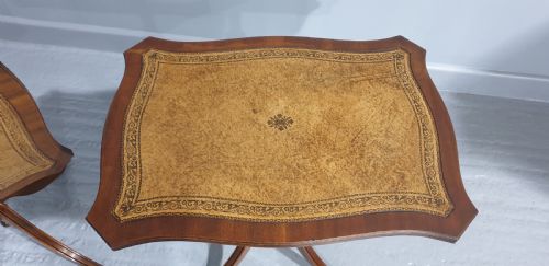 PAIR LEATHER TOPPED MAHOGANY TABLES - ADDITIONAL PHOTO 3