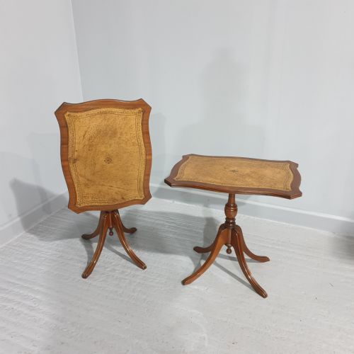 PAIR LEATHER TOPPED MAHOGANY TABLES - ADDITIONAL PHOTO 1