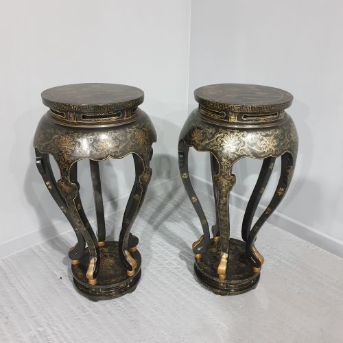 Outstanding Pair Large Oriental Laquered Stands
