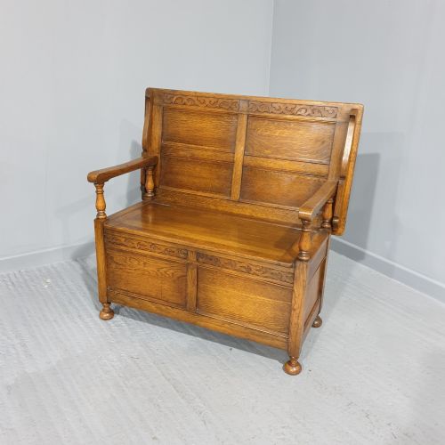 Oak Panelled Monks Bench