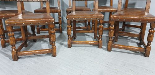 fig 1. Fine Set of Eight Oak and Leather Dining Chairs
