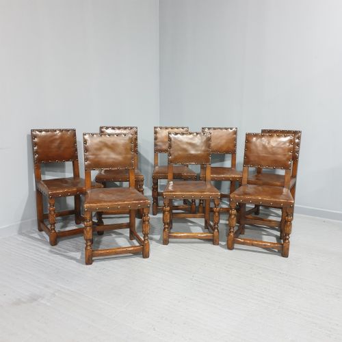 Fine Set of Eight Oak and Leather Dining Chairs