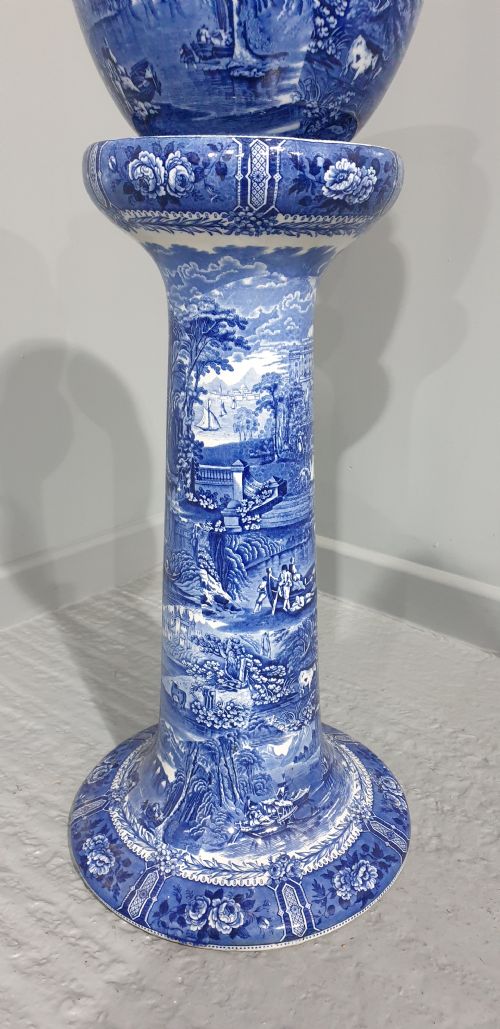 fig 1. Superb Cauldon Blue and White Jardinere on Stand