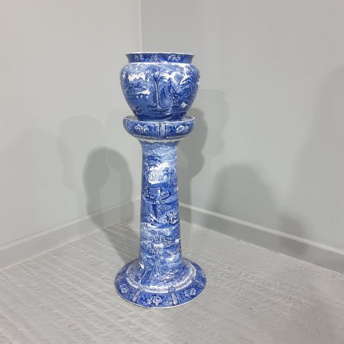 Superb Cauldon Blue and White Jardinere on Stand
