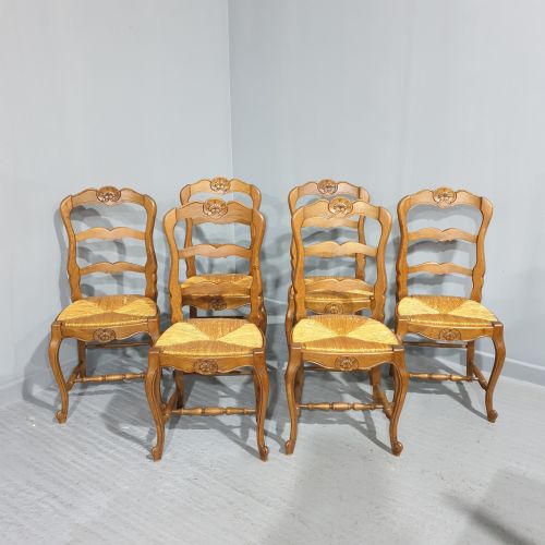 Very Good Set Six French Oak Kitchen Dining Chairs