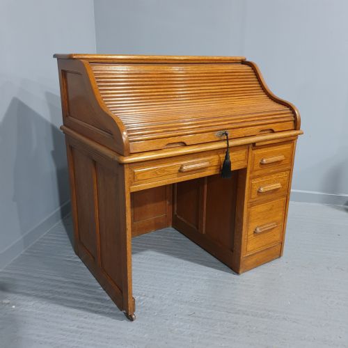 Golden Oak Roll Top Bureau