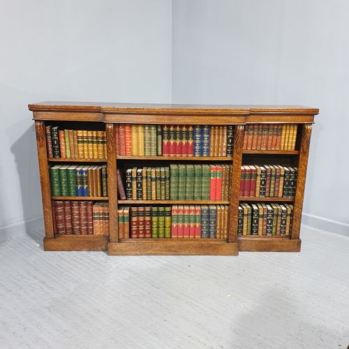Victorian Oak Breakfront Open Adjustable Library Bookcase