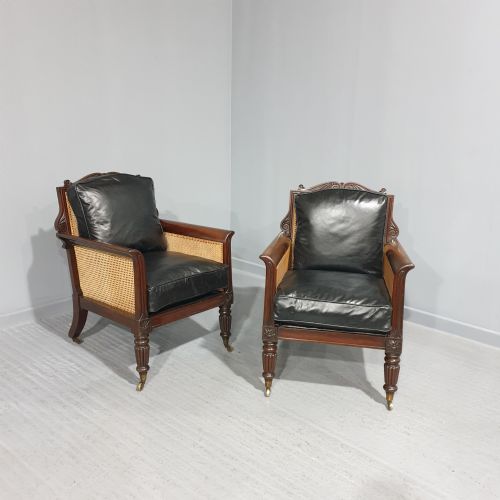 Pair Regency Bergere Library Chairs Attributed to 'Gillows'
