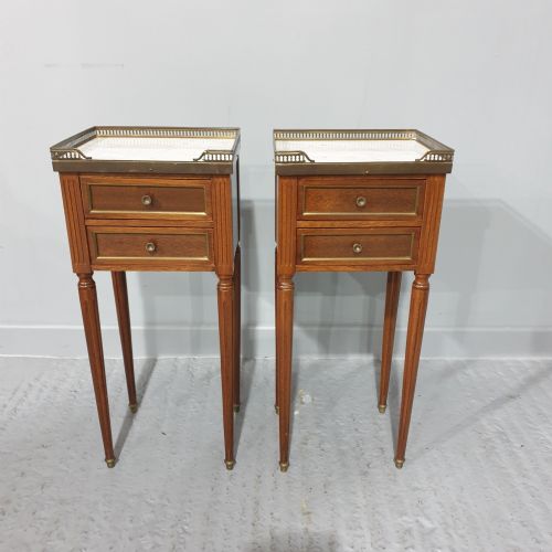 Pair French Empire Mahogany Bedside Lamp  Chests of Drawers