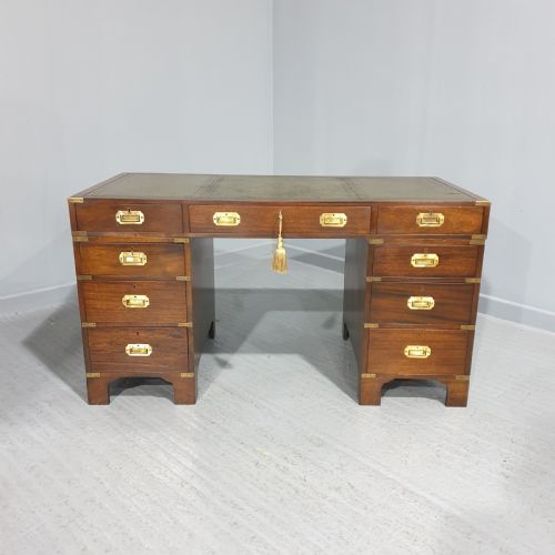 Very Good Mahogany Campaign Pedestal Desk