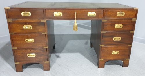 fig 1. Very Good Mahogany Campaign Pedestal Desk
