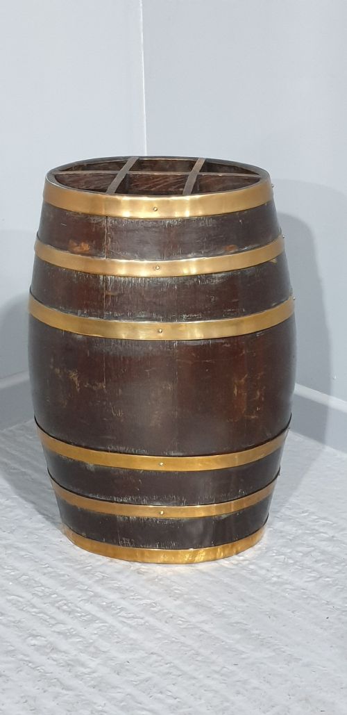 OAK BRASS BOUND BARREL STICK STAND - ADDITIONAL PHOTO 1